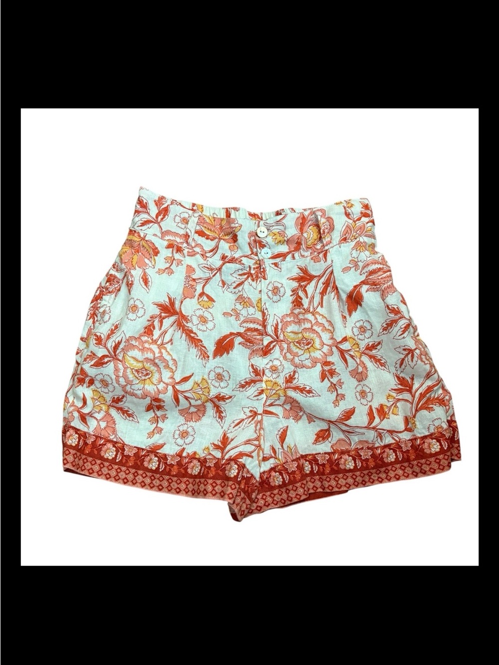 Rachel Zoe 100% Linen Floral Border Print Shorts Size Small